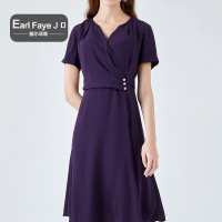 额尔菲斯素雅不规则V领收腰连衣裙女