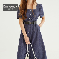 额尔菲斯优雅方领系带修身显瘦连衣裙女