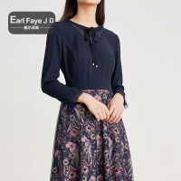 额尔菲斯精致花边蝴蝶结系带领假两件连衣裙