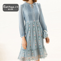 额尔菲斯印花拼接中长连衣裙女