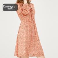 额尔菲斯碎花长袖雪纺中长款连衣裙