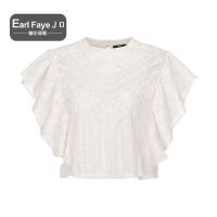 额尔菲斯女士气质刺绣飞飞袖圆领衬衫