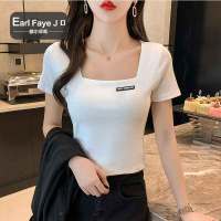 额尔菲斯夏季新款心机露锁骨性感甜辣风短袖t恤修身显瘦ins潮女