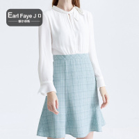 额尔菲斯文艺清新喇叭袖拼接连衣裙