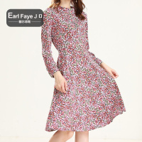 额尔菲斯时尚碎花长袖连衣裙