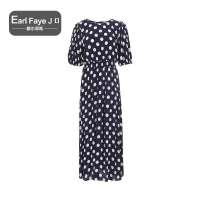 额尔菲斯女士优雅甜美波点泡泡袖收腰连衣裙