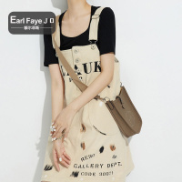 额尔菲斯潮酷字母印花减龄直筒工装牛仔背带裙