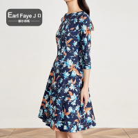 额尔菲斯时尚简约印花通勤连衣裙