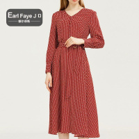 额尔菲斯时尚V领系带收腰碎花连衣裙