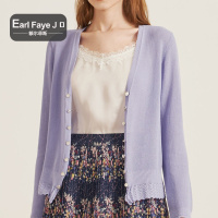 额尔菲斯纯色V领针织开衫女式防晒衫