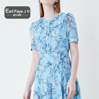 额尔菲斯优雅荷叶边小碎花桑蚕丝连衣裙女