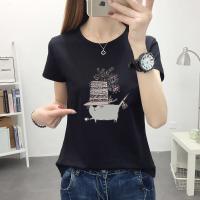 额尔菲斯夏季新款可爱猫咪印花短袖简约休闲时尚女式T恤