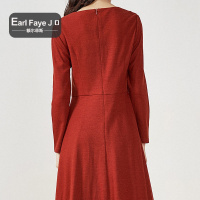 额尔菲斯简约纯色圆领羊毛中长款修身连衣裙女