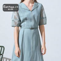 额尔菲斯通勤拼接V领纯色连衣裙女