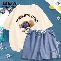 雪中飞套装女夏款2022新款油画印花纯棉短袖华夫格运动休闲两件套
