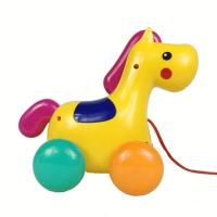 拉线小马(颜色随机) 儿童拖拉玩具拉线小狗摇铃响小鸭小马婴儿宝宝手拉走学步0-3岁