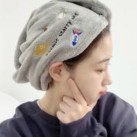 小宇宙干发帽-灰色 日系珊瑚绒干发帽刺绣星球吸水速干可爱包头巾加厚洗发帽子干发巾