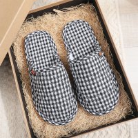 女胶底 包脚 黑小格 女小码适合37-38适合35-37脚 情侣棉布包头防滑胶底秋冬四季布艺棉拖鞋居家室内地板地砖可机洗