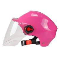 S5基础黑料-粉色+透明镜片 电动电瓶车头盔灰男女士四季通用夏季防晒半盔安全帽