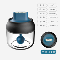 蓝黑勺子款 调料瓶厨房盐味精糖调味盒盖勺一体玻璃瓶蜂蜜头刷油套装密封罐子