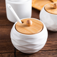 波浪调味罐单罐带盖勺 高颜值调味罐调料盒盐罐套装家用陶瓷油泼辣子罐子日式厨房用品