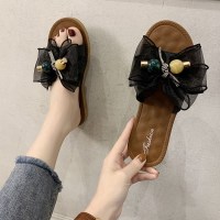 黑色 36-37(适合35-36) 莱亿鞋服(粉丝专属)欧式蕾丝蝴蝶结拖鞋家用室内情侣鞋布