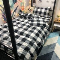 深桃红色 1.2m床三件套 日式黑白方格子简约被套床单四件套男女性冷淡风床品套件芦荟棉秋