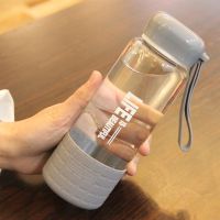 450ml方盖玻璃杯灰色 耐热玻璃杯男女大容量便携水杯方盖创意茶杯韩版学生原宿情侣杯子