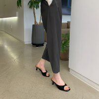 黑色 35 细跟鱼嘴凉鞋女2022年夏季一脚蹬高跟蝴蝶型拖鞋简约露趾外穿凉拖