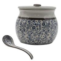 2斤罐吉祥花送同款勺 装猪油罐陶瓷油泼辣子罐盐罐家用耐高温调料盒调味罐大号辣椒油罐