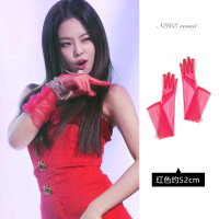 正红色网纱约52cm-jennie同款 均码 jennie同款舞台表演手套复古礼服婚纱拍照半透明蕾丝网纱手臂套长