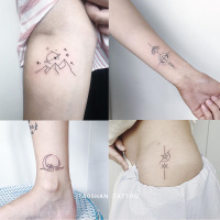 桃山TATTOO日月星辰ins简约暗黑锁骨黑白图案太阳月亮防水纹身贴