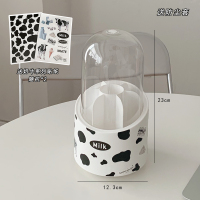 白色(送奶牛贴纸) ins可旋转化妆刷桶收纳筒便携带盖防尘桌面眼影刷子收纳眼线笔筒