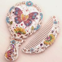 蝴蝶套装玫瑰金 镜子小随身携带俄罗斯手柄带梳子套装复古化妆镜可折叠台式公主镜