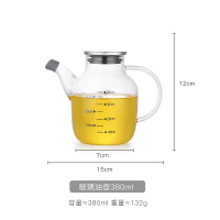 油壶-380ml[钢盖] 送杯刷杯垫 玻璃油罐家用厨房不挂油酱高硼硅油瓶带刻度防漏油壶装食用油的壶
