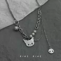 银色 RINGRING商店库洛米反光珍珠项链拼接项链女小众设计感轻奢男士潮