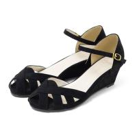 黑色 SS(32-33) 鞋子女2019潮鞋凉鞋 百搭一字扣 带夏女鞋坡跟露趾鱼嘴中跟小码