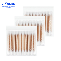 袋装木轴100支x3包 双头棉签木棒轴化妆清洁掏耳朵多用途棉棒柔软棉花球盒装便携家用