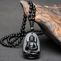 [鼠]千手观音[带生肖] 黑曜石吊坠十二生肖守护神项链男士女天然水晶观音佛饰品