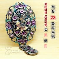 蝴蝶梳子备注颜色 俄罗斯圆形蝴蝶彩绘复古锡铜镜子梳妆3D化妆镜台式折叠手柄镜多色