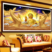 魔方圆钻100*40满钻全贴 镶钻十字绣钻石画满钻大幅如来佛祖佛法无边金身佛像贴砖石画佛像