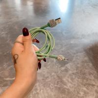 绿色1条 100cm 高档镶钻适用苹果手机数据线1米轻奢户外便携家用充电线车载通用