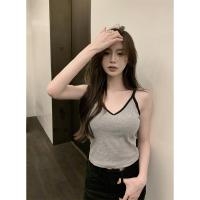 灰色 均码 吊带小背心女ins潮夏季灰色带胸垫辣妹v领修身外穿内搭打底衫上衣