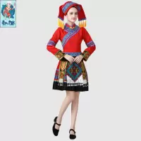 红色百褶短裙送帽子+可拆卸袖子 S(胸围2.6) 广西壮族三月三民族服装女少数民族演出服苗族土家族彝族舞蹈服饰