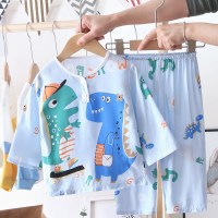长袖定可爱恐龙 48cm(60码[建议身高70-80CM]) 儿童棉绸睡衣薄款夏季长袖男童男孩绵绸空调家居服睡衣套装