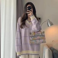 紫色毛衣 M 哺乳衣外出辣妈款秋冬宽松显瘦喂奶毛衣上衣两件套装产后哺乳衣服