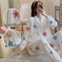 TX831菊花和服-三层空气棉 L码建议体重100-120斤 月子服春秋款产妇加厚空气棉3月份4产后5夏季孕妇哺乳睡衣家