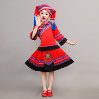 红色(含头饰+上衣+裙子) 110cm(110cm(建议身高100cm-110cm)) 靴途三月三少数民族服装儿童演出