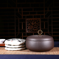 柠檬黄 光三饼紫泥 宜兴紫砂茶叶罐 大码号普洱七子饼罐茶缸紫砂茶罐茶盒装存罐茶罐