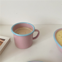 粉色马克杯 阿宝-ins复古泼墨搪瓷餐具珐琅餐盘沙拉麦片碗咖啡马克杯沙拉碗